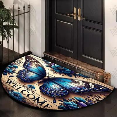 Tapis de sol demi-cercle papillon Bienvenue Tapis d'entrée antidérapant Tapis de sol cuisine chambre à coucher Décoration de maison