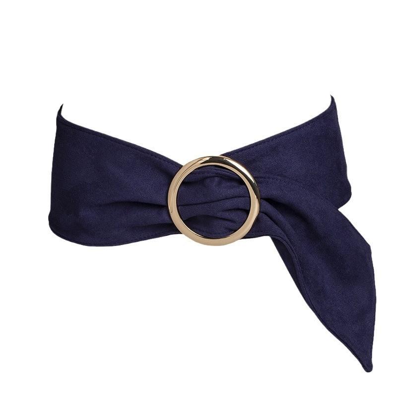 Ladies Wide Belt With Circular Buckle Faux Suede Fashion Accessory For Spring Looks