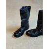 Cowhide Version~ Retro Belt Buckle Mid Boots Western Cowboy Boots Slim Thick-soled Fried Street Boots Female Knight Boots