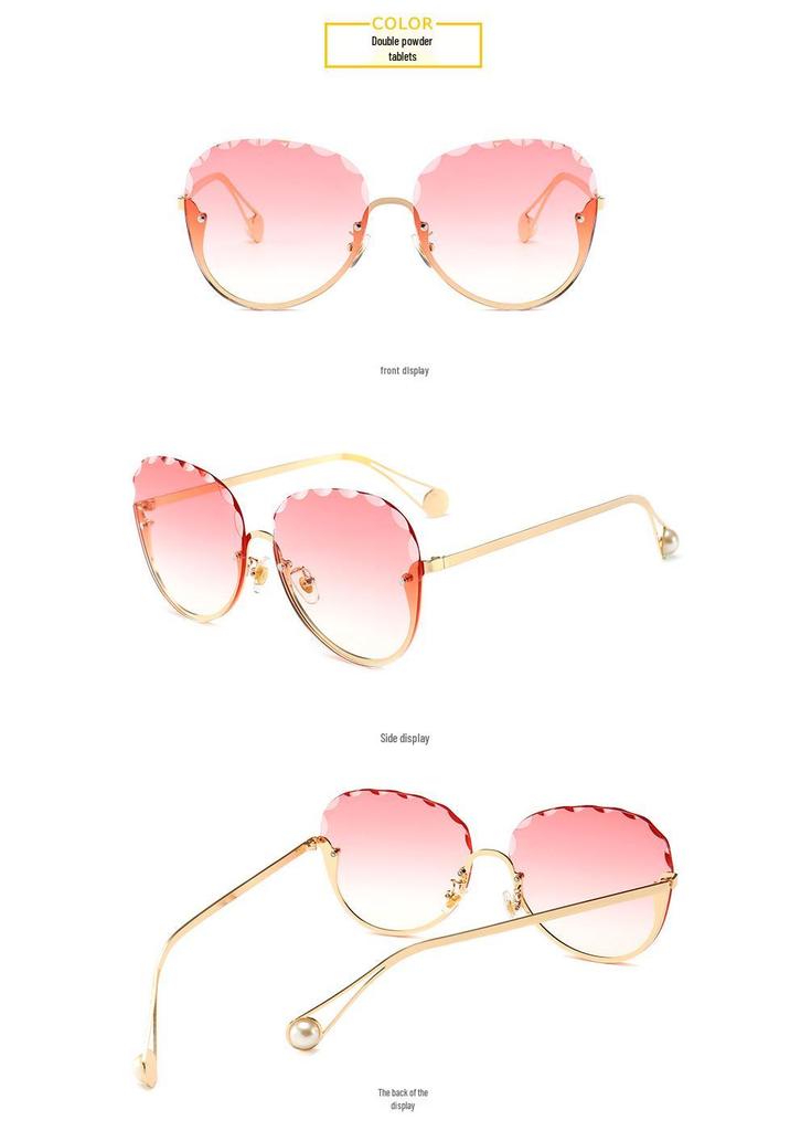 New European-American Trend Rimless Edge-Cut Large Frame Ladies Sunglasses 8913