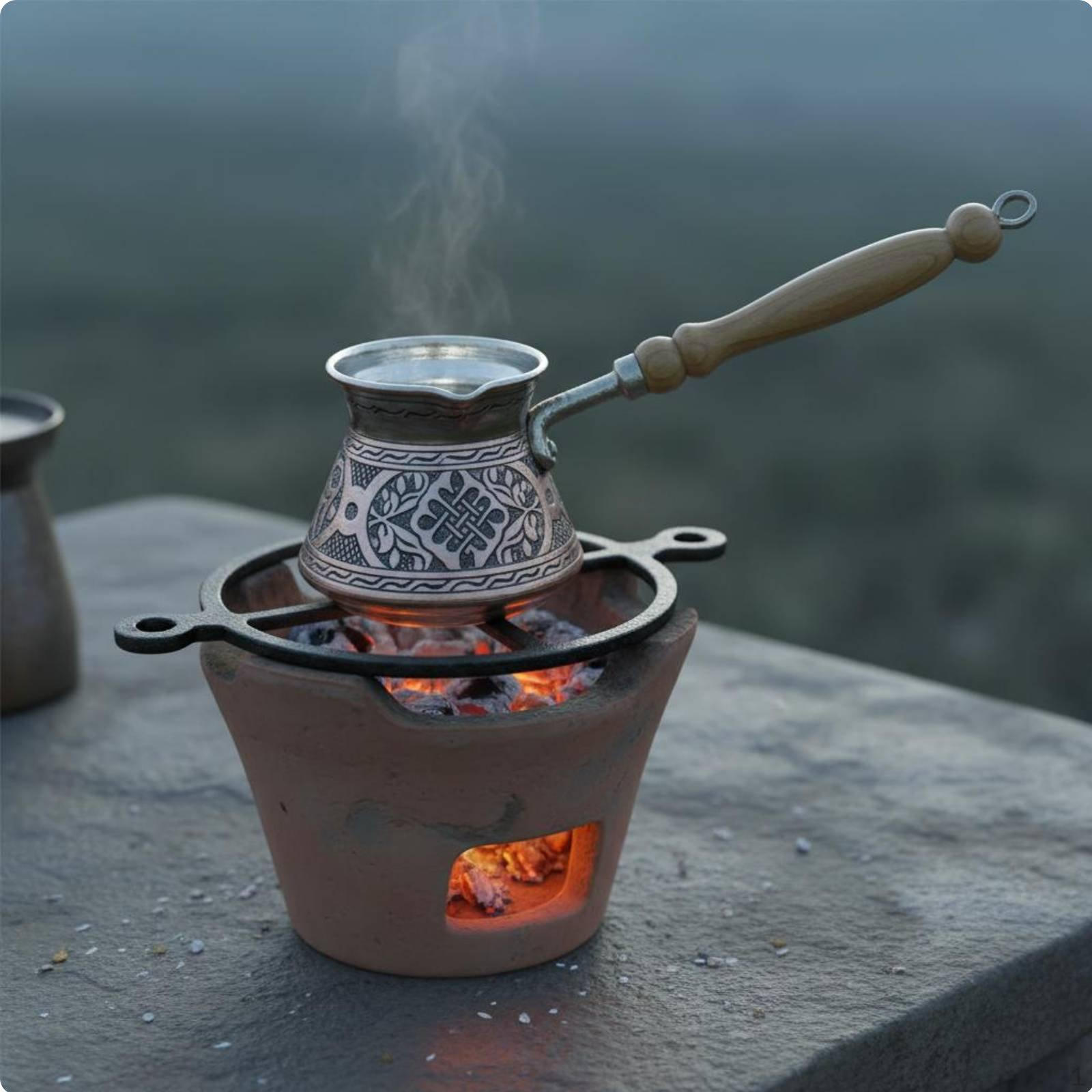 Turkish Coffee Pot Imported from Turkey Engraved Copper Vintage Design Handmade Silver 290ML