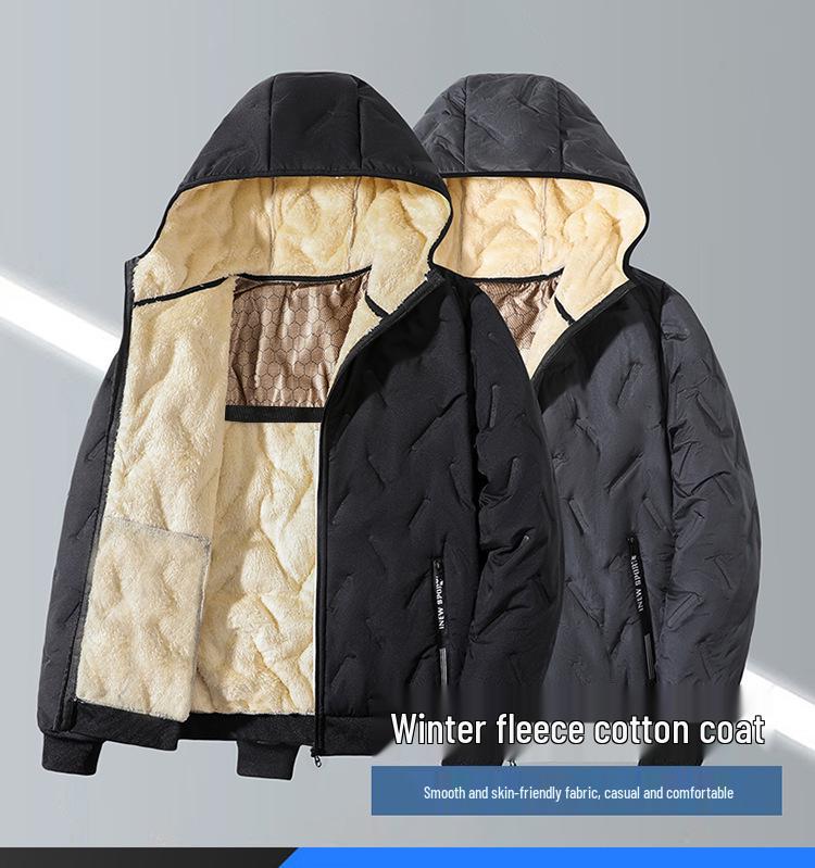 Men's Lambswool Winter Hooded Jacket and Cotton Pants Set - Plus Velvet, Thick, and Large Size.