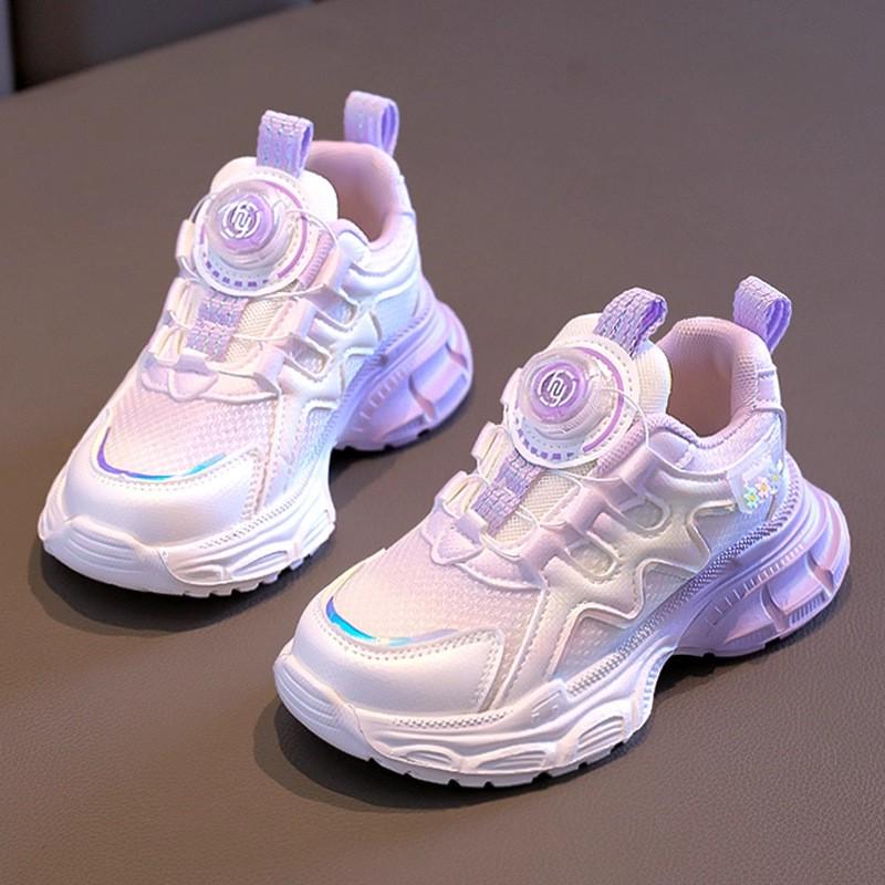 Youth style shoes Girls Running Shoes Kids Lightweight Breathable Mesh Sneakers With Rotating Buckle
