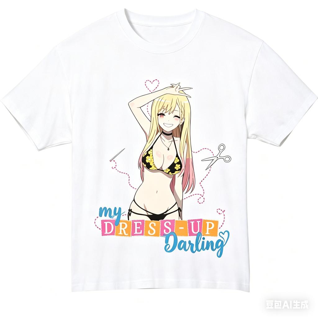 2026 Summer My Dressup Darling Single Black Tshirt Marin Demon Cosplay Heart Anime Oversized Cotton Tee For Otaku Fans