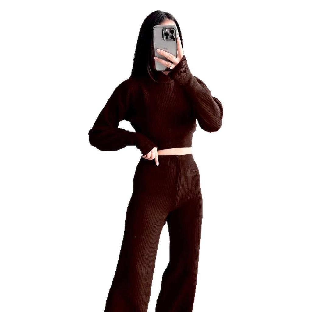 2025 Autumn Half-high Collar Long Sleeve Slim Fit Knit Sweater Set