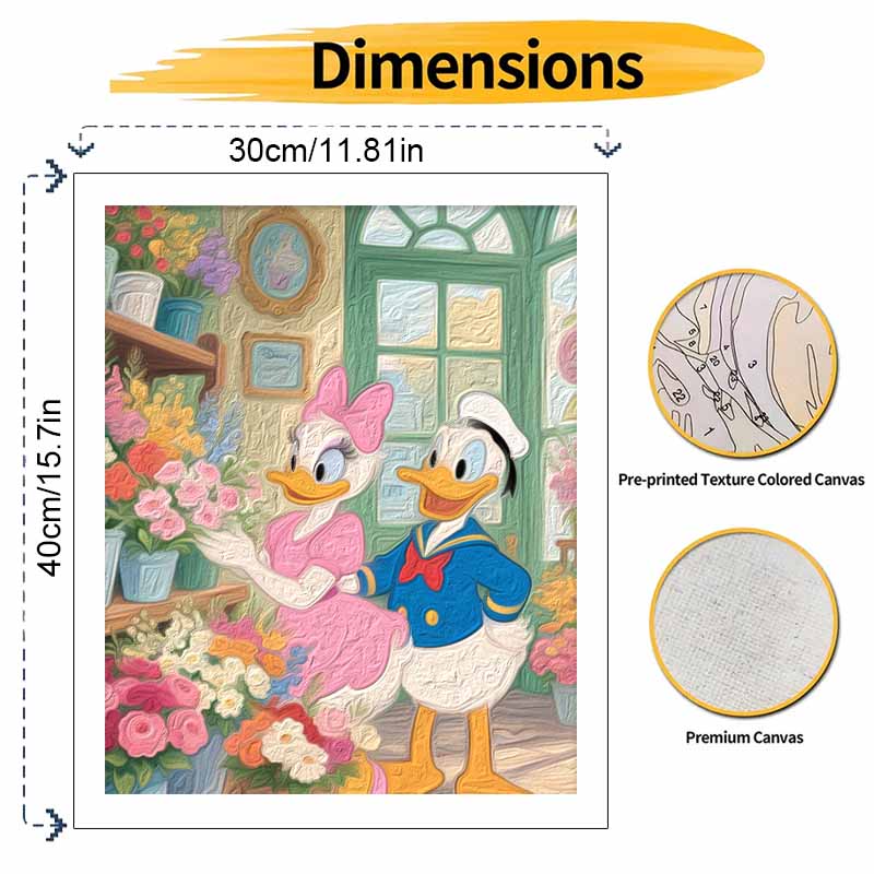 Disney Oil Painting by Numbers Art Kit for Donald and Daisy Duck Flower Shop. Handmade Diy Painting Home Decoration Gifts