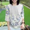 ZANZEA Women Casual Round Neck 3/4 Sleeve Floral Print Stripe Blouse