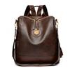 Women PU Leather Backpack Multifunctional Vintage Badge Shoulder Bag Large Capacity Anti‑theft Travel Crossbody Bag Casual Ladies Handbag For Daily