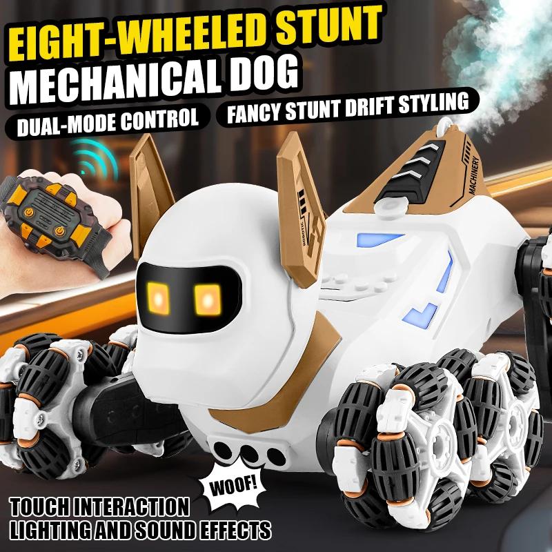 Non-Toxic Eight Wheel Stunt Rc Robot Dog Car Toy 2.4G Radio Remote Control Cars With Music Stunt Spray Electric Toy For Children Kids Gift