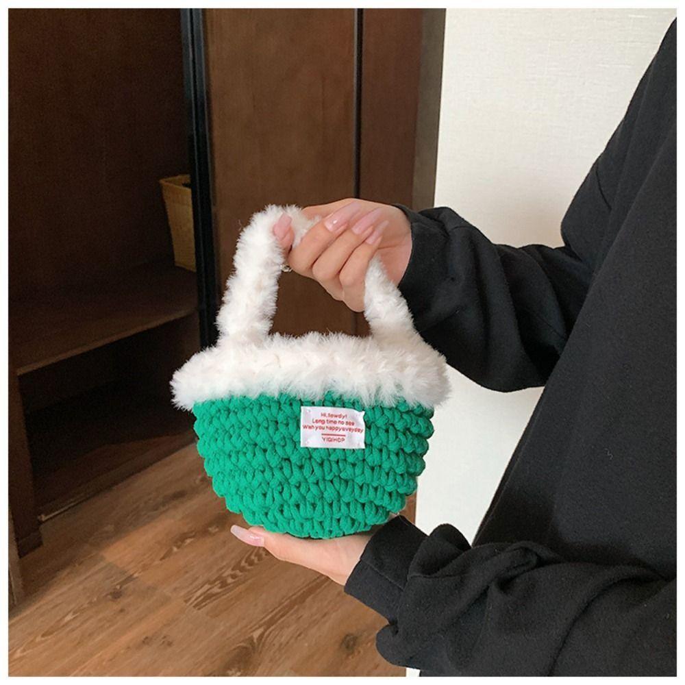 

Портативная сумка для хранения помады, плетеный вручную пенал, органайзер для помады, плюшевая косметичка для девочек белый/жёлтый