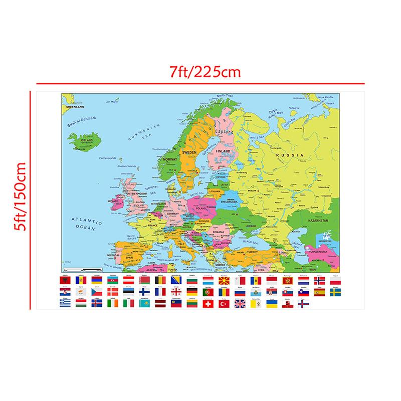 Evropská mapa-Politické rozložení-s vlajkami,Vzdělávací plakát pro domácí kancelář, třídu,Cestovní/Vzdělávací pomůcky
