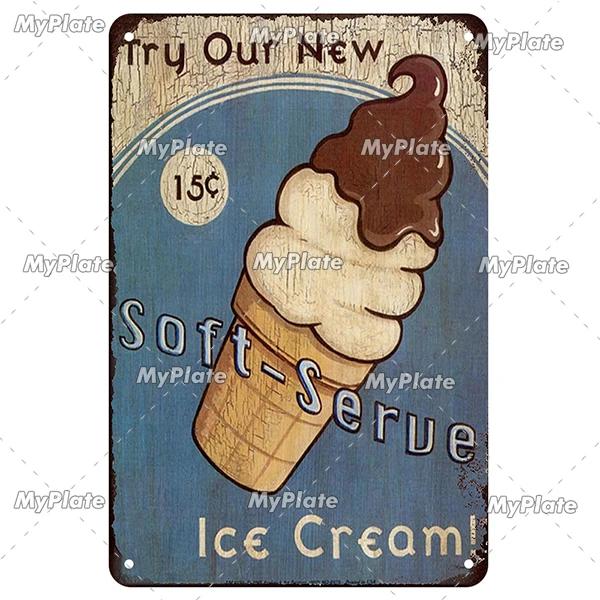 

[MyPlate] Металлическая вывеска со льдом и кофе, винтажная металлическая табличка, жестяная вывеска, кухонный декор для бара, клубное украшение, мужская пещерная тарелка, чайный постер 20X30CM