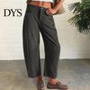 Pantaloni a coste a vita media a gamba larga da donna Vita elasticizzata Chiusura con bottone e zip Gamba larga Pantaloni casual con tasche Colore unito Pantaloni a barile