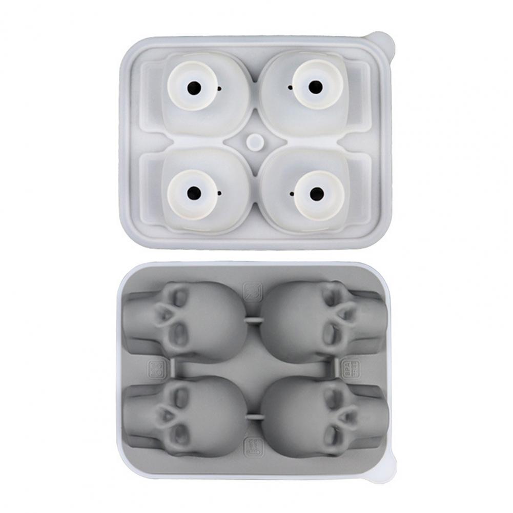 

4 Grids Ice Mold Tray Skull Shape Food Grade Silicone Ice Cube Mold Easy Release Multi-Purpose Ice Cube Tray Whiskey Cocktails сірий