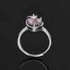 Platinum-Plated S925 Sterling Silver Heart Ring with Pink Diamond, Adjustable Women's Valentine's Day Gift.