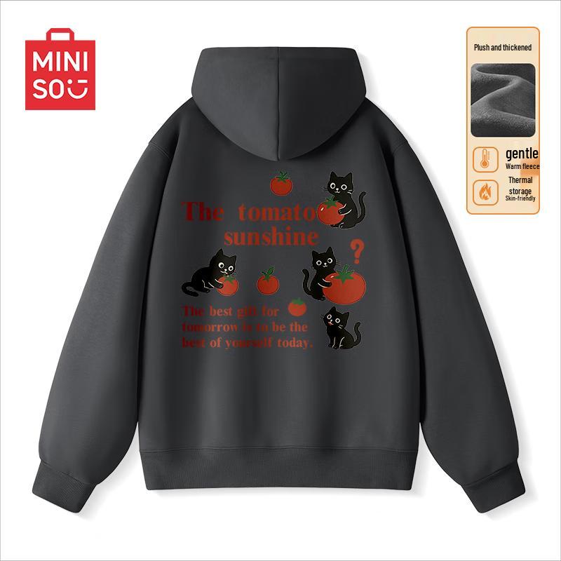 MINISO Men's Winter Plush Loose Hooded Pullover Sweatshirt