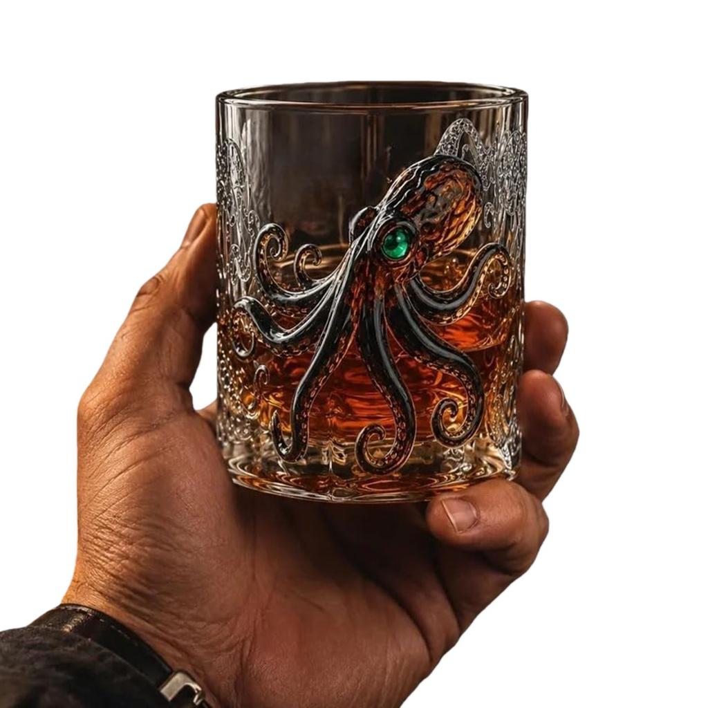 Deep Sea Decor Glasses Gift for Men Dad Brother Cocktail Tumbler Water Glasses Cup for Scotch Bourbon Cocktails Beverages Water