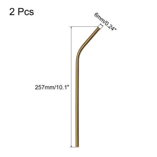Uxcell Reusable Metal Straws, Stainless Steel Curved Straws, 266mm Long, Gold, for Milkshakes, Drinks, and Juices, 2-Pack