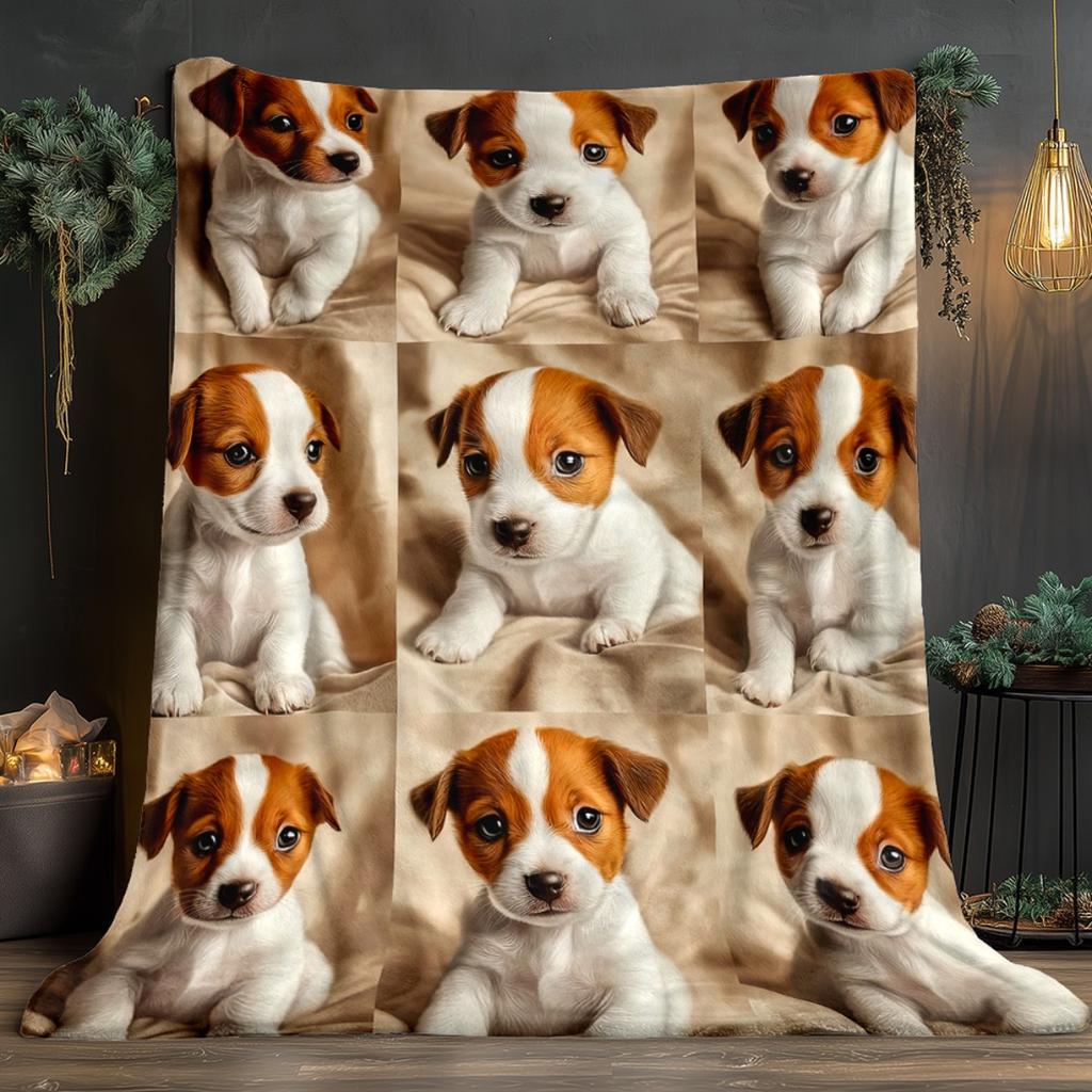 Cute puppy dog Jack Russell terrier collage nine photos soft flannel blanket pet lover gift cozy home decor animal print blanket