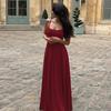 Women Solid Color Pleated High Waist Strappy Long Evening Party Dress