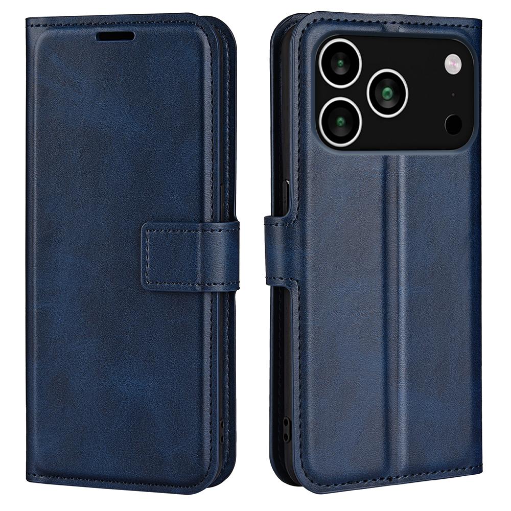 

For iPhone 17 Pro Stand Case Anti-Scratch Calf Texture Leather Phone Cover Blue