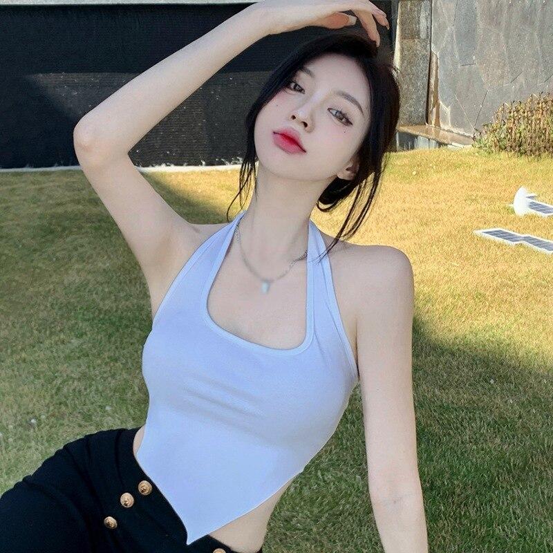 

Летний женский топ с висящим воротом, нерегулярный, трикотажный топ-майка, сексуальный укороченный топ One Size