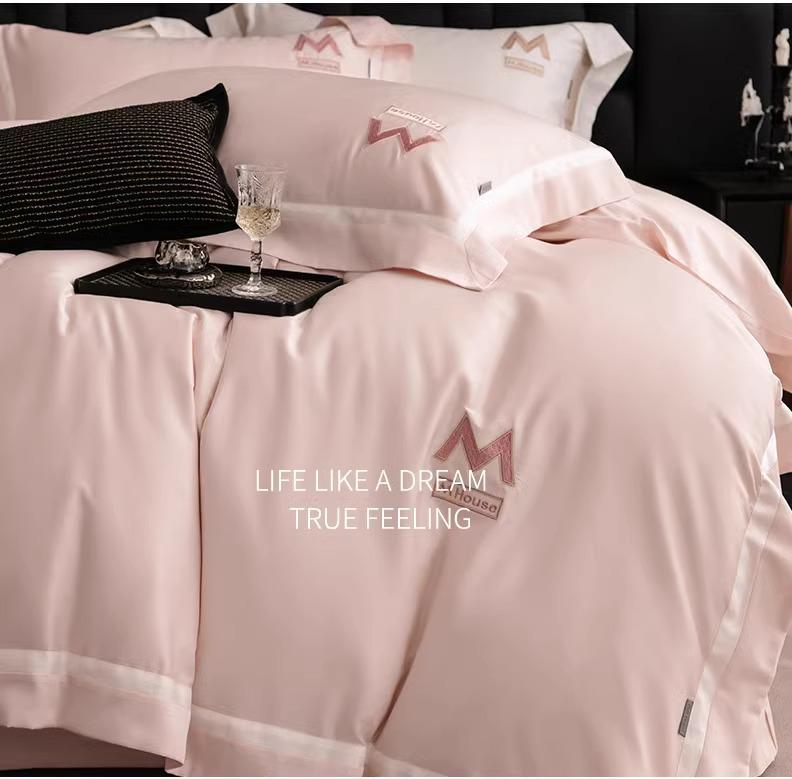 Luxury Minimalist Cotton Embroidered Duvet Set – 4-Piece High-Thread Pure Cotton Bedding