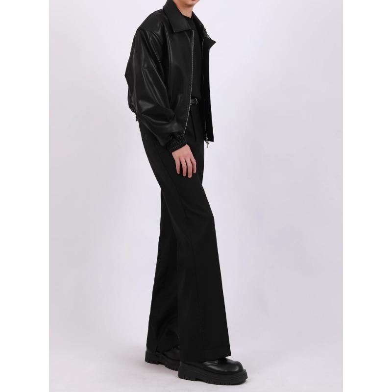 Men Loose Casual Short Pu Leather Turn Down Collar Street Fashion Jacket