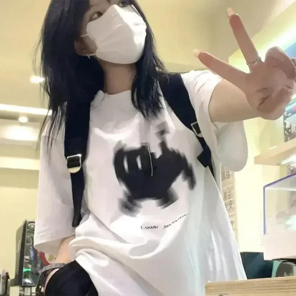

Black Cat Pixel Print Women TShirt Girl Round Neck Fun Psychedelic Casual Y2K Harajuku Top Graphic Tees Women Clothes S