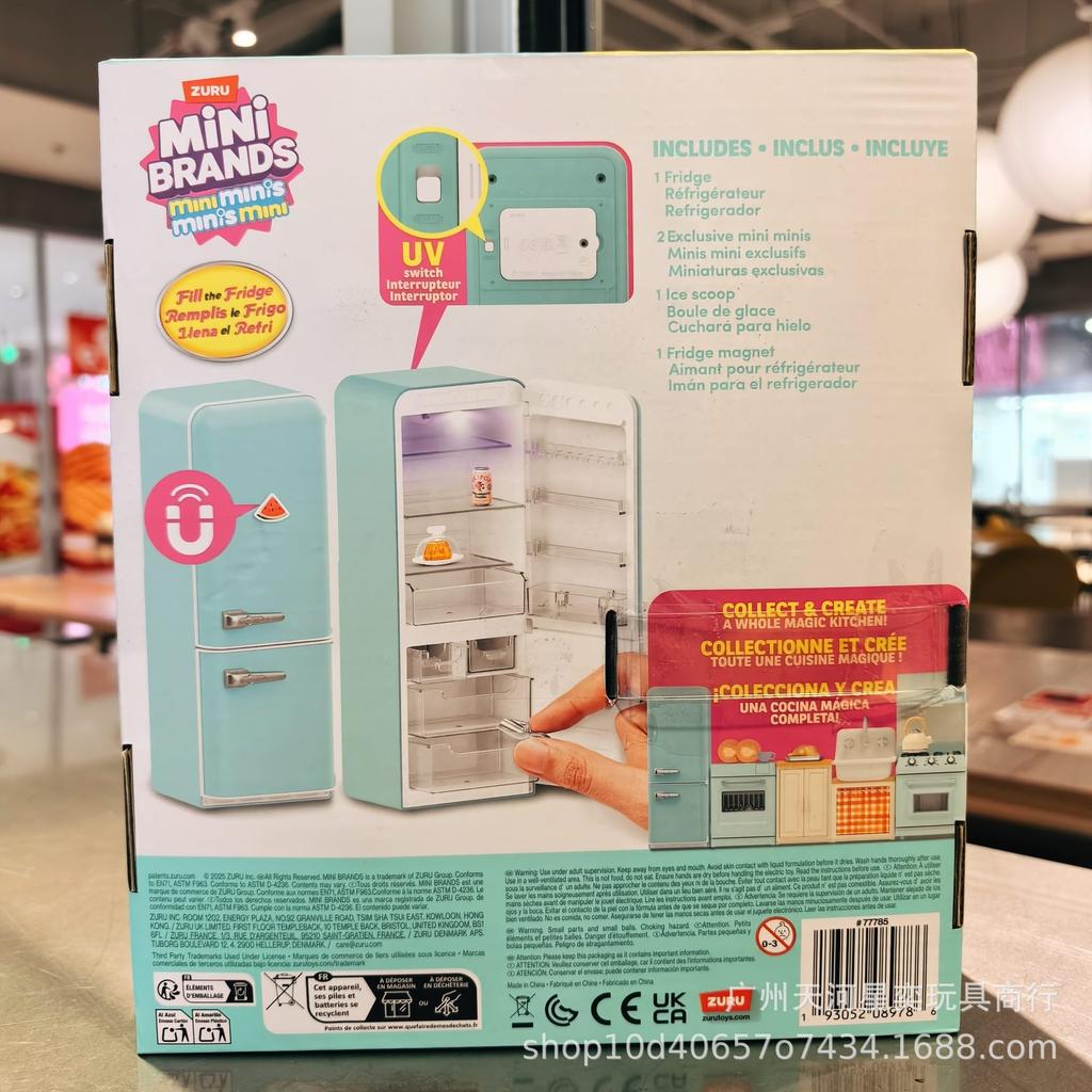 Authentic Zuru Mini Brands Fill The Fridge Playset Led Light Up Mini Refrigerator With Miniature Food Collectibles Toy Gifts