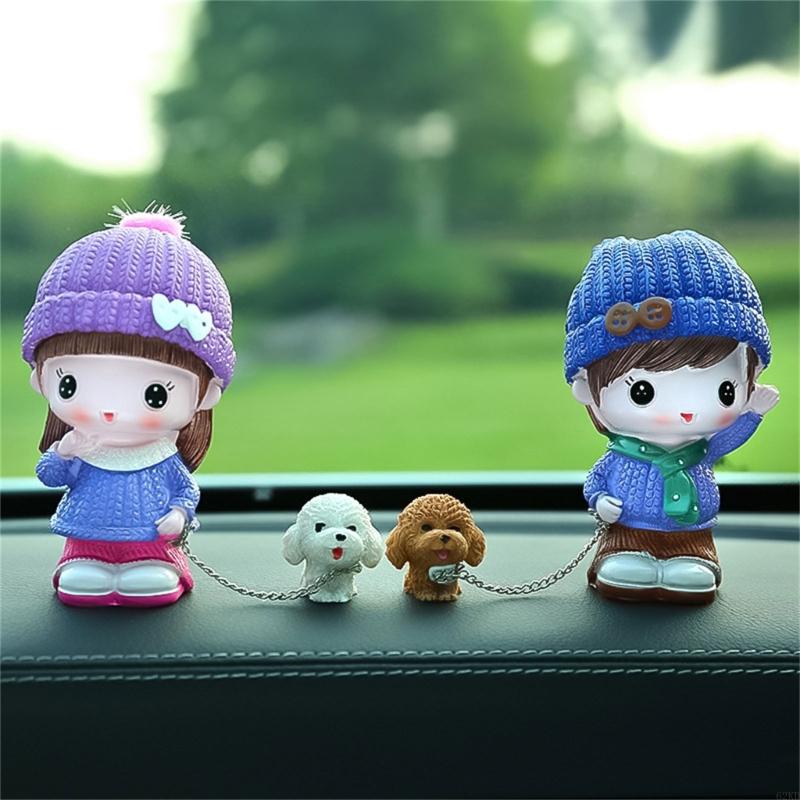 62KD Elegant Male Female Walking Dog Statue Resins Sculpture Car Interior Ornament