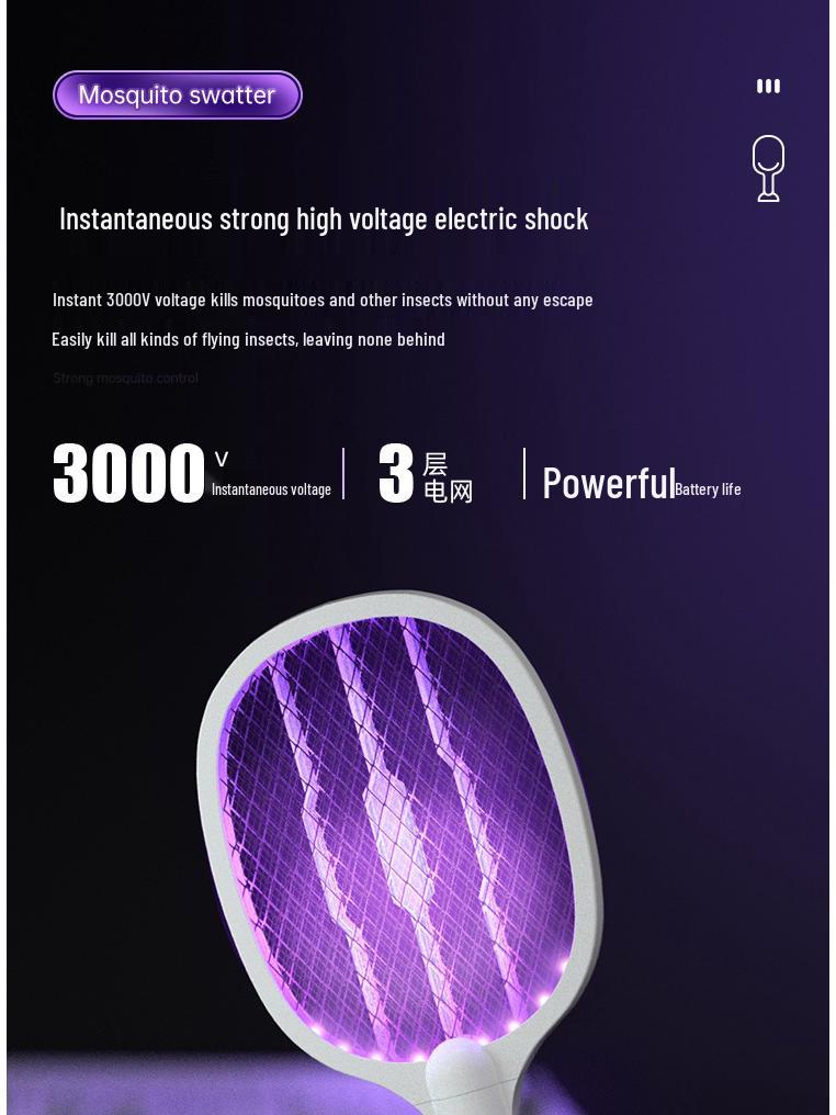 Electric Mosquito Swatter: Folding, Handheld, Rechargeable with Automatic Luring and Killing Lamp