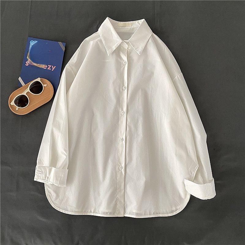

Женская винтажная тонкая рубашка, повседневная блузка с длинным рукавом, кардиган, пальто, женская универсальная рубашка на пуговицах, свободные однотонные топы XXL белый
