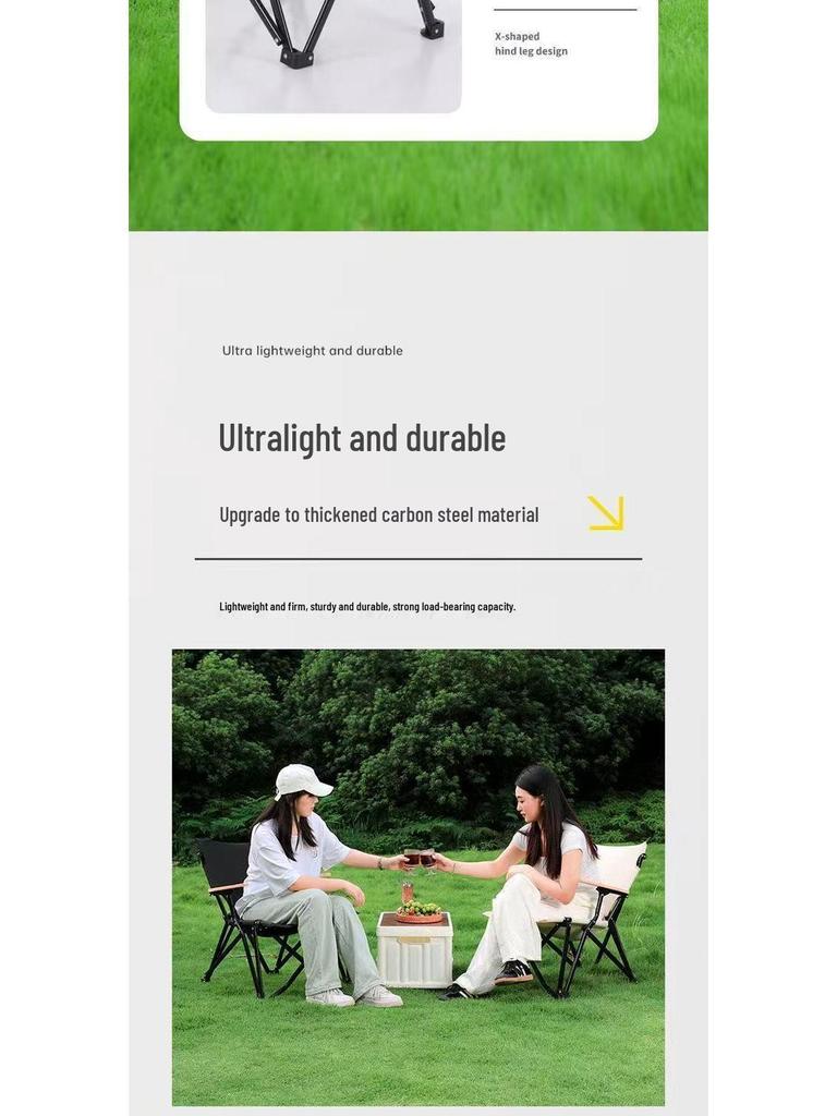 High-Back Folding Camping Chair - Carbon Steel, No-Installation Needed, Dual-Use for Indoor & Outdoor.