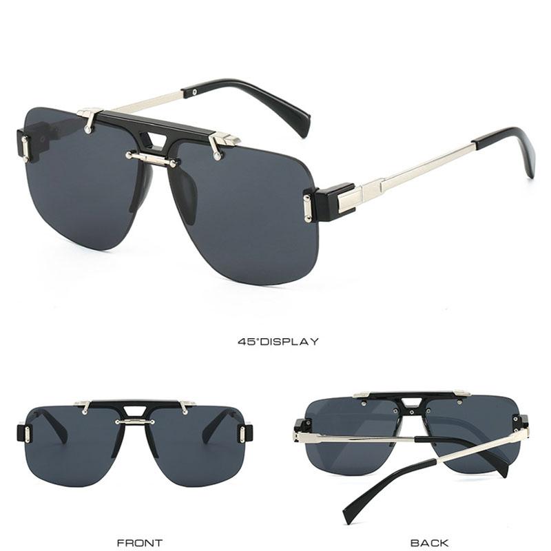 Classic y2k Half Frame Pilot Sunglasses Vintage Oversized Punk Metal Luxury Brand Designer UV Protection