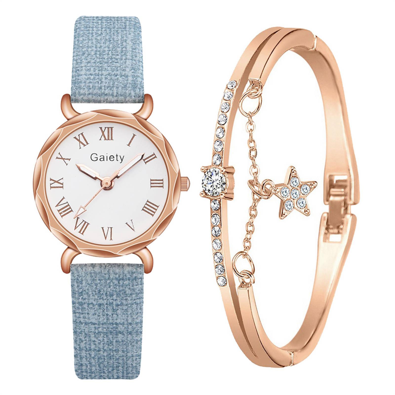 Ladies Watch Leather Strap Quartz Fashion Temperament Ladies Watch One Size синий