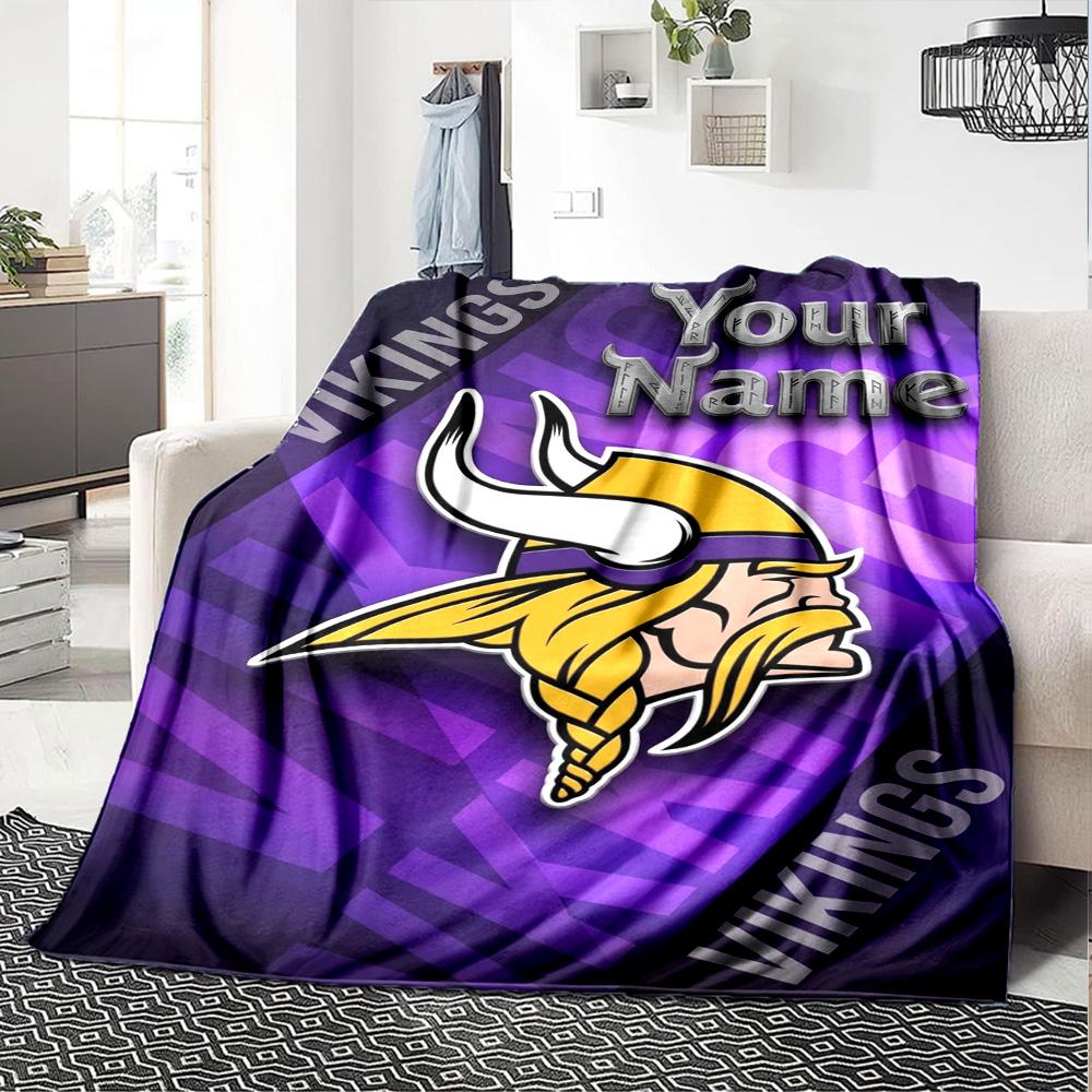 Name Custom Minnesota Vikings Logos Print Flannel Blanket High Quality Warm Comfortable Cover for All Seasons Perfect for Gifts Home Decor