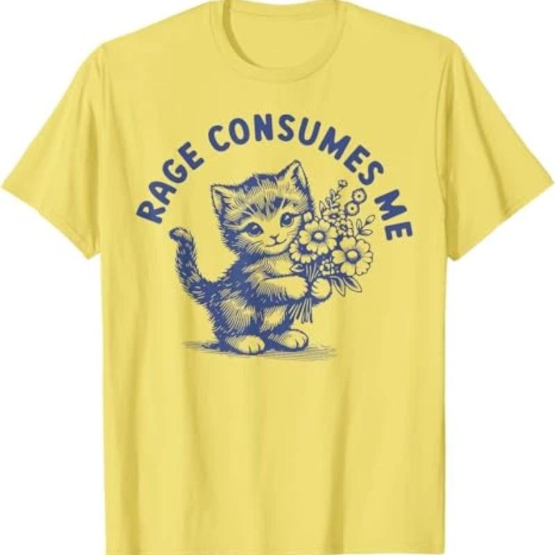 La Rabbia Mi Consuma Gatto Fiore Gattino Carino Gattino Meme Maglietta Umorismo Divertente Gattino Grafica Abbigliamento Manica Corta Camicette Novità Maglietta Regali