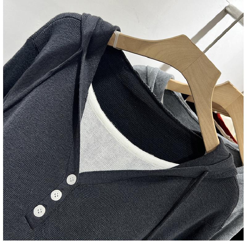 Maglione da Donna Nuovo Primavera 2026 con Bottoni, Top a Maglia Finto Due Pezzi Scollo a V, Blusa a Manica Lunga