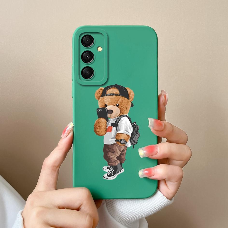 Roztomilý kreslený medvídek panda kryt na telefon pro Samsung A16 M55 A06 M35 S24 FE C55 5G pouzdro Super nárazuvzdorné proti pádu Tekuté silikonové pouzdro pro Samsung Capa