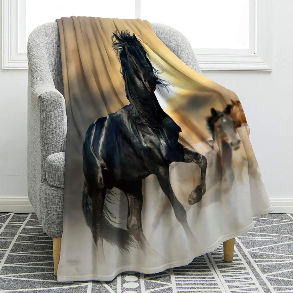 Horse Floral Blanket Animal Flower Pattern Print Throw Blanket Super Soft Comfortable Lightweight for Living Room for Kids Teens