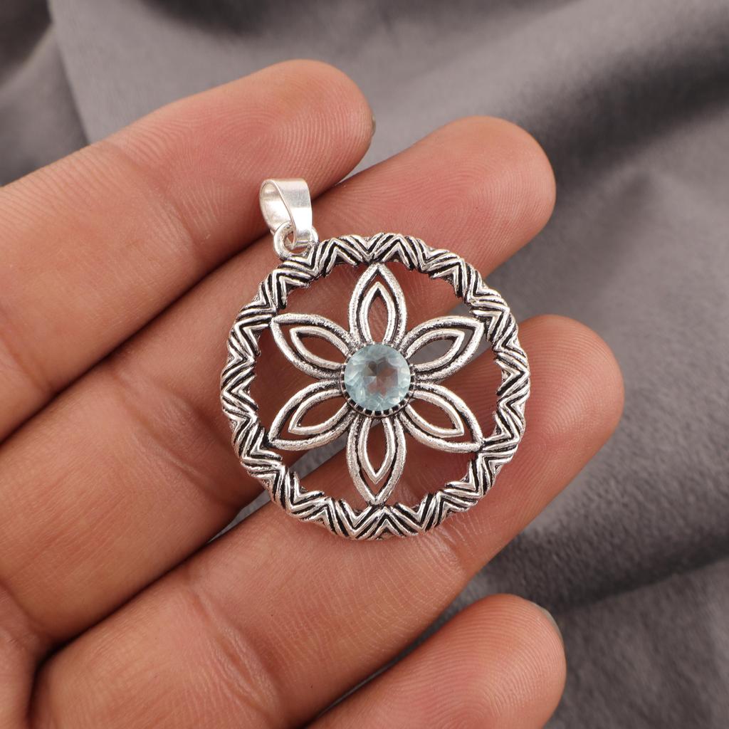 Sky Blue Topaz Gemstone Pendant, Handmade Gorgeous Jewelry, 925 Solid Sterling Silver Jewelry, Everyday Pendant For Wedding Gift