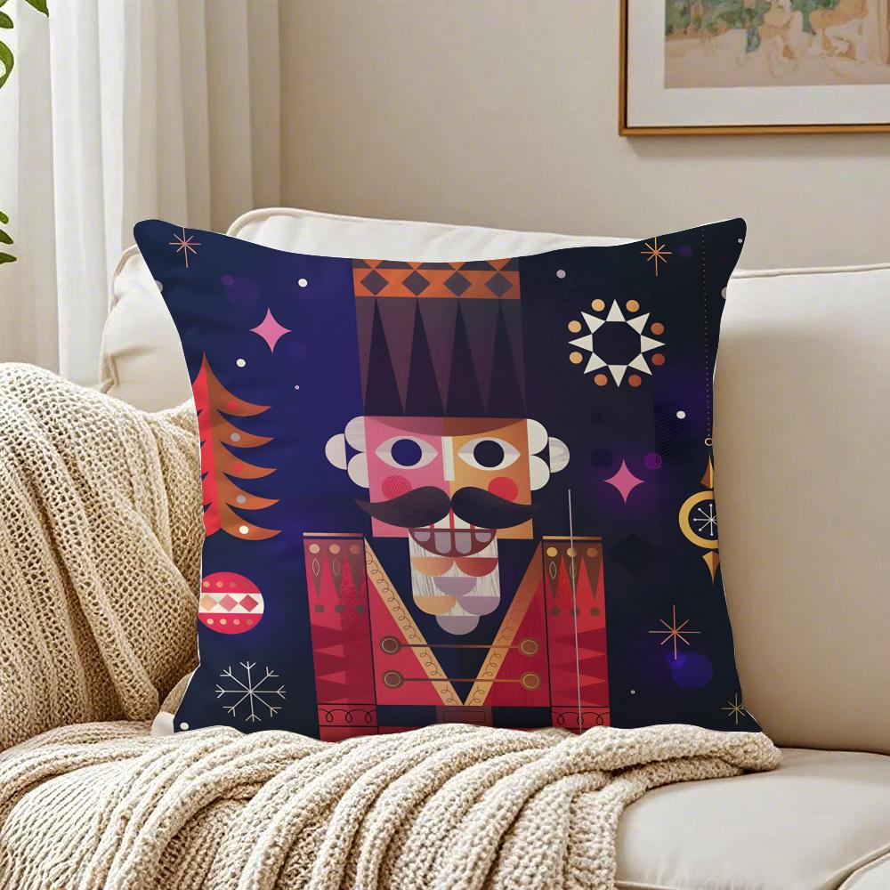 Nutcracker Soldier Christmas Cushion Cover Linen Pillowcase Soft for Sofa Bed Home Room Decor