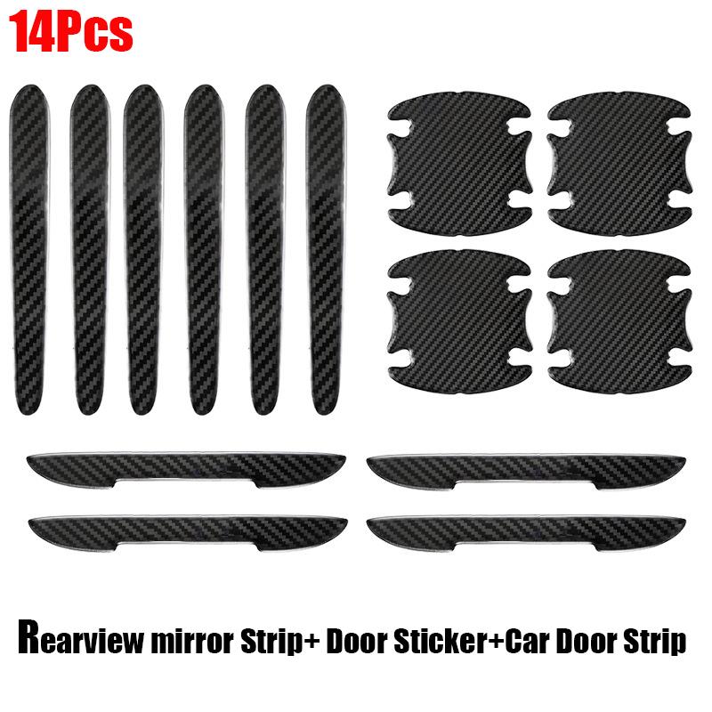 14PCS Car Door Handle Bowl Scratch Protector Carbon Fiber Stickers Rearview Mirror Protection Strip For Car Auto Accessories