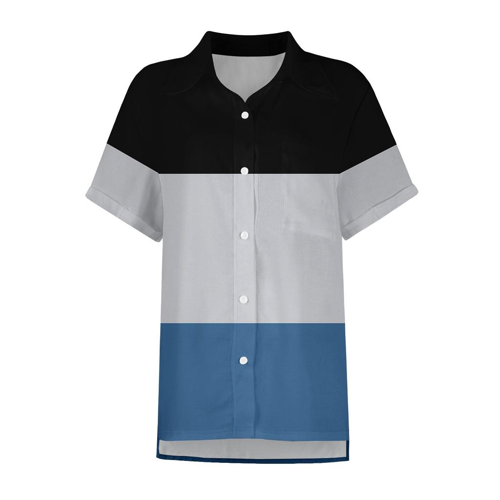 Women's Fashion Loose Casual Short Sleeve Lapel Button Down Shirt Printed With Pocket T-Shirt Top