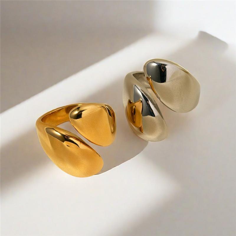 Fashion Cool Girl Street Style Golden  Color Irregular Wave Wide Rings For Woman Glossy Jewelry Party Gift