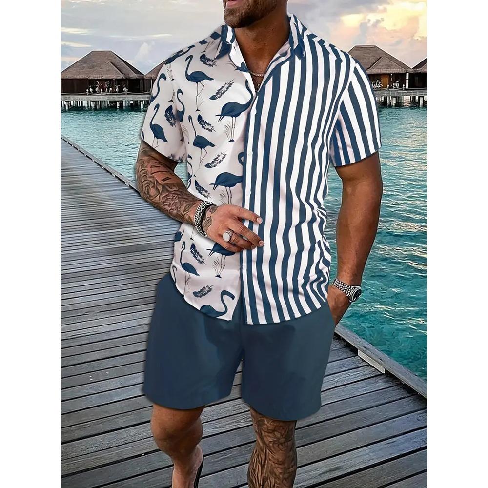 Funny 3D Print Men's Luxury Shirt Sets Hawaiian Fashion Lapel Short Sleeve Shirts+Shorts 2 Piece Outfit Summer Casual Loose Suit