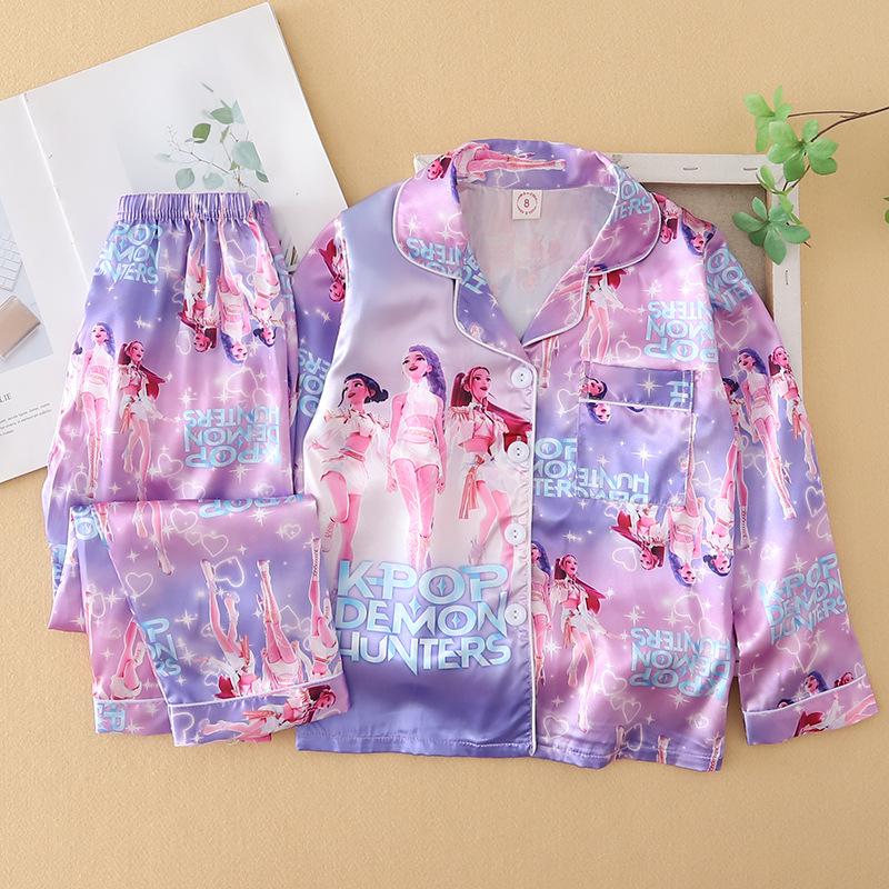 Children's Spring & Autumn Long Sleeve Ice Silk Pajamas - Boys & Girls Cartoon Princess Style