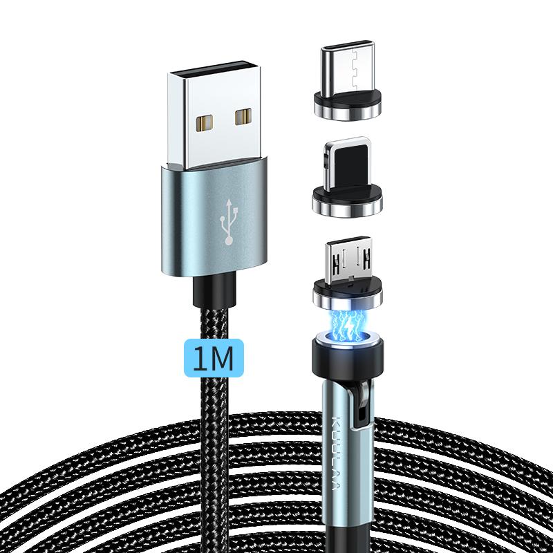 Магнитный USB-кабель KUULAA 3A, кабель для быстрой зарядки типа C, магнитное зарядное устройство, кабель Micro USB для iPhone, xiaomi, poco, samsung, шнур 1M серый