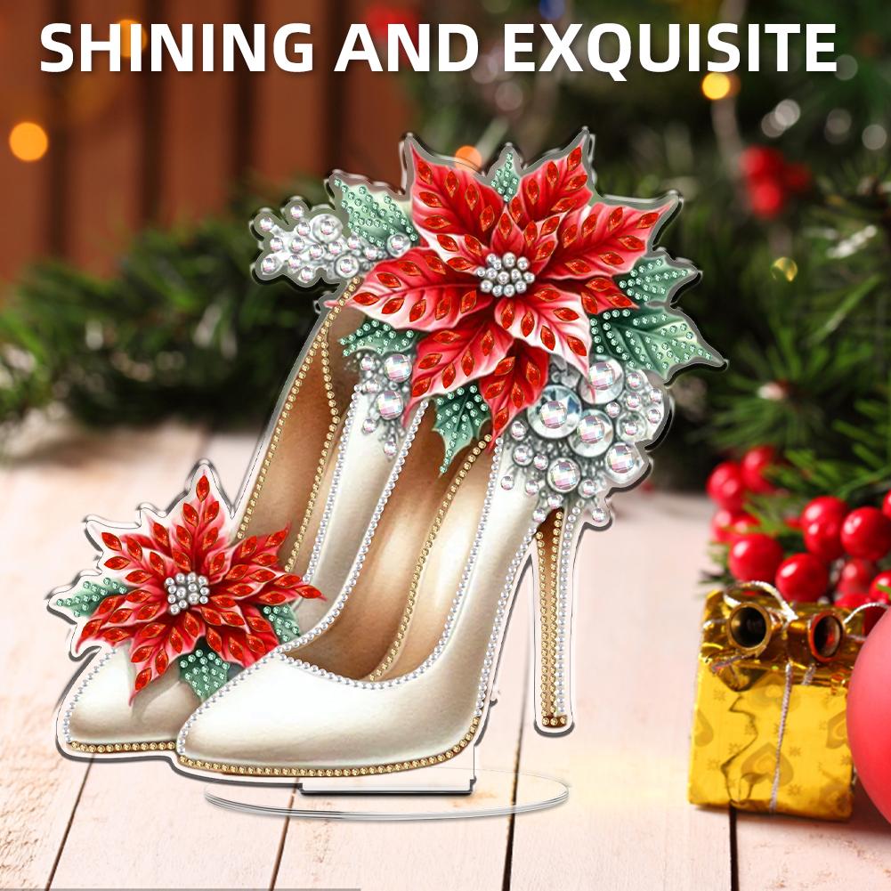 2D/Flat Christmas High Heels DIY Acrylic Diamond Painting Tabletop Ornaments Kit Desktop Diamond Art Kits for Adults Beginner